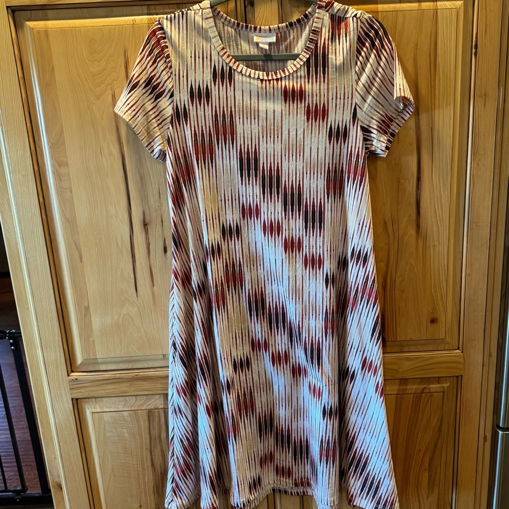 LuLaRoe Short-Sleeve Midi Dress in Cream and Burgundy